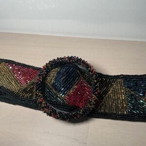 Vintage 80s Crown Pacific black silk beaded dressy belt
